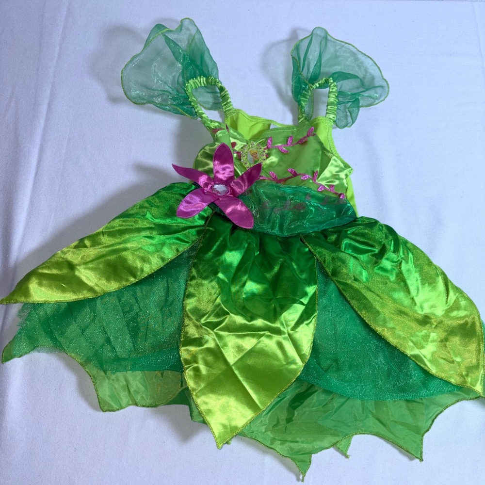 Disney Tinker Bell Fairy Costume Dress 3T 4T Green Cameo Tulle Satin